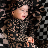 Organic Muslin Quilt in Midnight Mocha Leopard x Taupe + Black Checkered