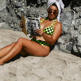 UPF50+ Women's Reversible Bikini in Neon Electric Lime x Jagger / Neon Electric Lime + Black Checkered