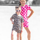 Biker Two Piece Set in Bubble Gum Checkered