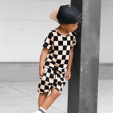 Biker Two Piece Set in Taupe + Black Checkered