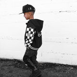 Hydro Letterman Jacket in Black + Cream Checkered