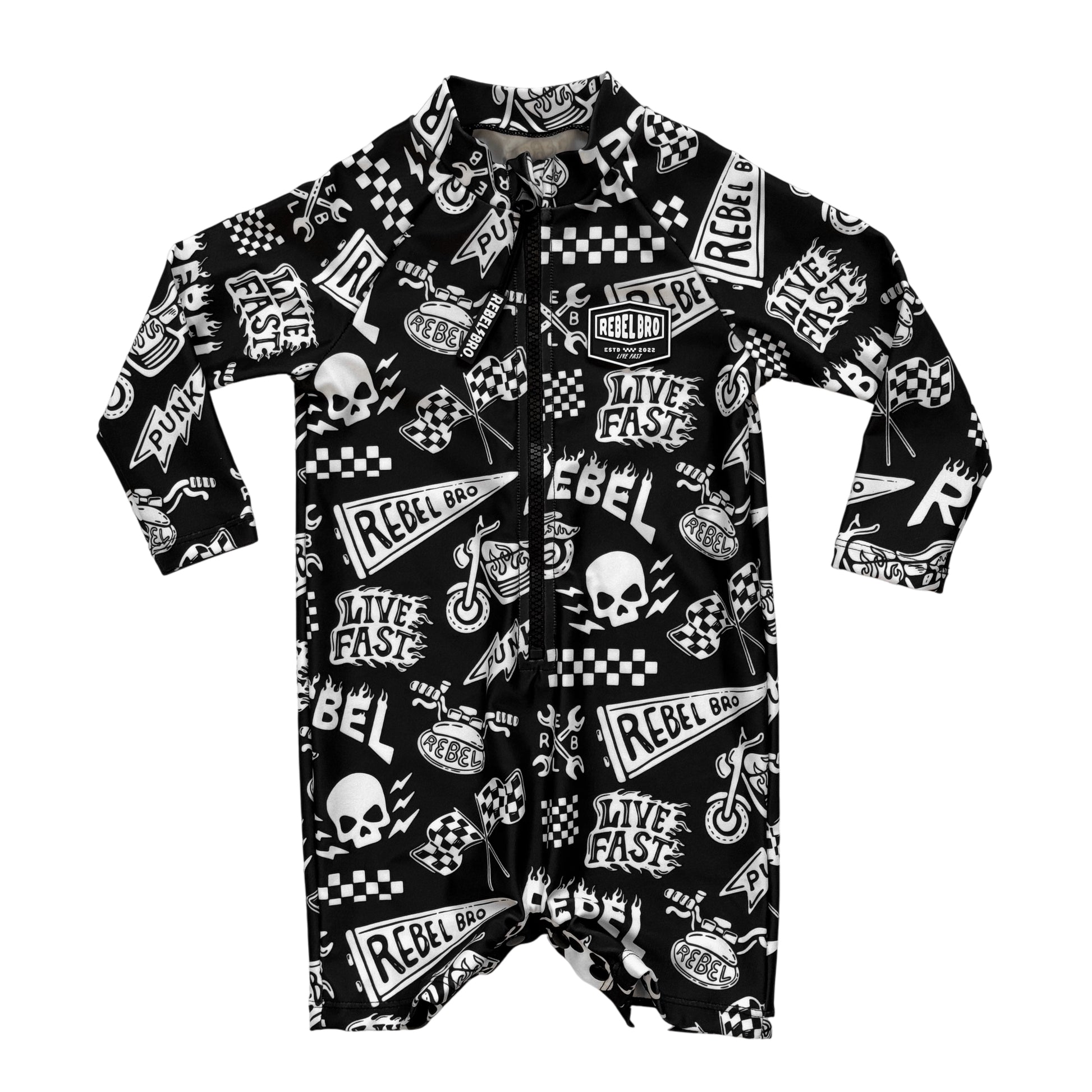 UPF50+ Swim Romper in Live Fast - Rebel Bro