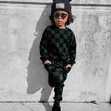 Organic Ribbed Set in Smoke + Midnight Emerald