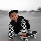 Hydro Letterman Jacket in Black + Cream Checkered