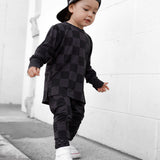 Bamboo Two Piece Set in Charcoal + Black Checkered