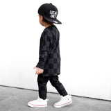 Bamboo Two Piece Set in Charcoal + Black Checkered