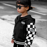 Hydro Letterman Jacket in Black + Cream Checkered