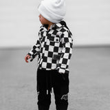 Hooded Flannel in Black + Cream Checkered