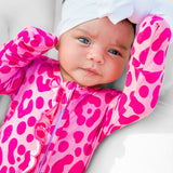 Ruffled Bamboo Zippy Sleeper in Bubble Gum Leopard