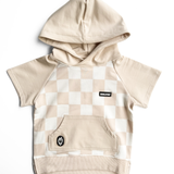 Short Sleeve Hoodie in Salt + Sand Checkered