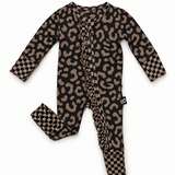 Ruffled Bamboo Zippy Sleeper in Midnight Mocha Leopard