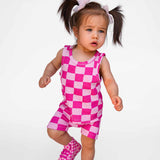 Tank + Biker Two Piece Set in Bubble Gum Checkered