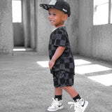 Biker Two Piece Set in Black + Charcoal Checkered