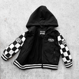Hydro Letterman Jacket in Black + Cream Checkered