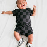 Bummie Two Piece Set in Black + Charcoal Checkered