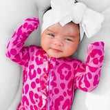 Ruffled Bamboo Zippy Sleeper in Bubble Gum Leopard