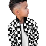 Bomber Jacket in Black + White Checkered