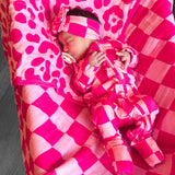 Organic Muslin Quilt in Bubble Gum Checkered x Bubble Gum Leopard