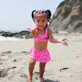 UPF50+ Retro Skirted Bikini Two Piece Swimsuit in Bubble Gum Leopard