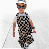 Overalls in Taupe + Black Checkered