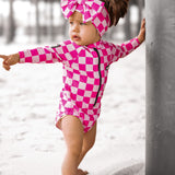 UPF50+ Swim Bow in Bubble Gum Checkered