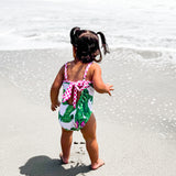 UPF50+ Girls Bow-Back One Piece Swimsuit in Palm Paradise