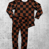 Bamboo Two Piece Set in Smoke + Spice (Checkered)
