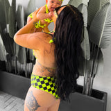 UPF50+ Women's Reversible Bikini in Neon Electric Lime x Jagger / Neon Electric Lime + Black Checkered