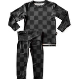 Bamboo Two Piece Set in Charcoal + Black Checkered