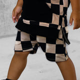 Relaxed Fit Shorts in Taupe + Black Checkered