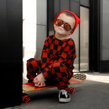 Organic Ribbed Set in Smoke + Crimson