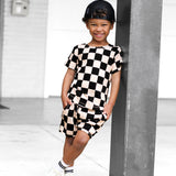 Biker Two Piece Set in Taupe + Black Checkered