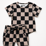 Biker Two Piece Set in Taupe + Black Checkered