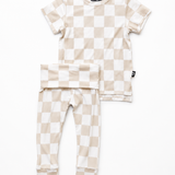 Bamboo Two Piece Set in Salt + Sand Checkered