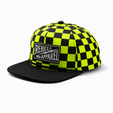 Hydro Snapback in Neon Electric Lime + Black Checkered