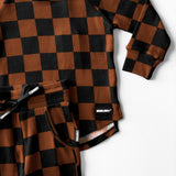 Organic Ribbed Set in Black + Rust Checkered