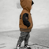 Hydro Letterman Jacket in Black + Rust
