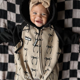 Hooded Fleece Romper in Lana (Bows)
