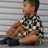 Everyday Cotton Shorts Set in Taupe + Black Checkered