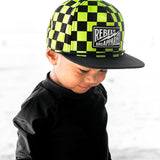 Hydro Snapback in Neon Electric Lime + Black Checkered