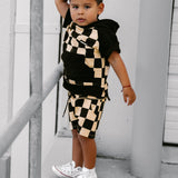 Relaxed Fit Shorts in Taupe + Black Checkered