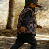 Puffer Vest in Cocoa + Black Checkered