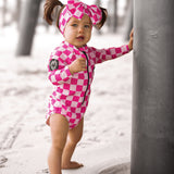 UPF50+ Swim Bow in Bubble Gum Checkered