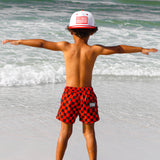 Hybrid Swim Trunks in Americana Red + Black Checkered