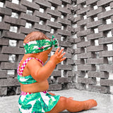UPF50+ Retro Skirted Bikini Two Piece Swimsuit in Palm Paradise