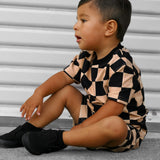 Everyday Cotton Shorts Set in Taupe + Black Checkered