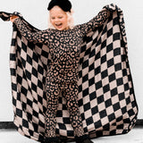 Organic Muslin Quilt in Midnight Mocha Leopard x Taupe + Black Checkered