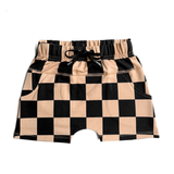 Relaxed Fit Shorts in Taupe + Black Checkered