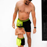 Hybrid Swim Trunks in Neon Electric Lime + Black Colorblock
