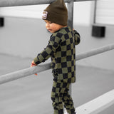Organic Ribbed Set in Black + Olive Checkered